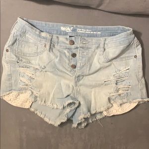 Mossimo ripped light-wash denim shorts with lace